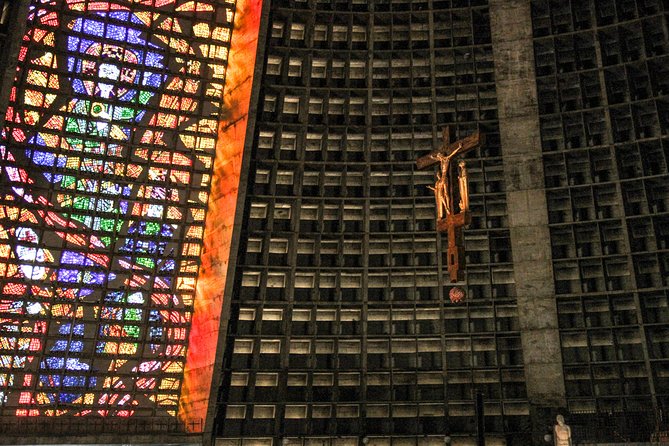 Rio Downtown Tour with Selaron Metropolitan Cathedral and more - Metropolitan Cathedral: the conical design, stained glass cross, and acoustics